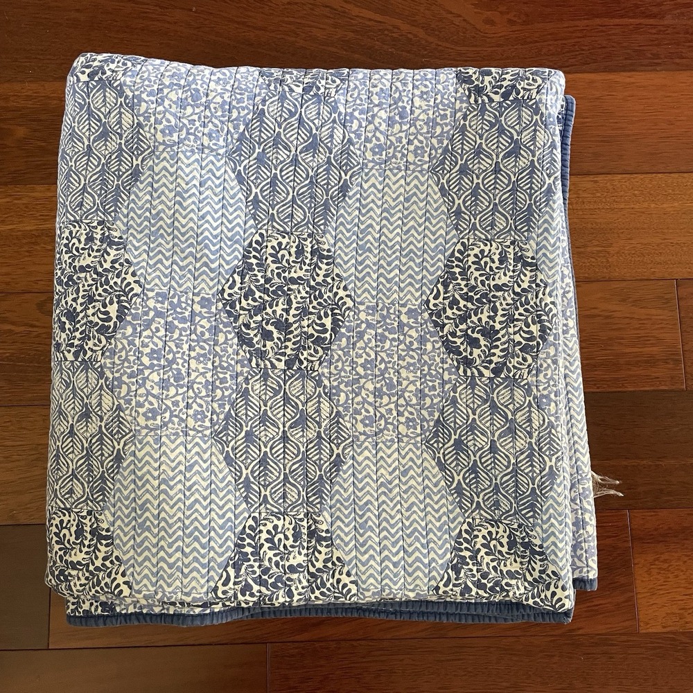 Vintage Martha Stewart Reversible Quilt Full/Queen Blue Diamond Floral Patchwork